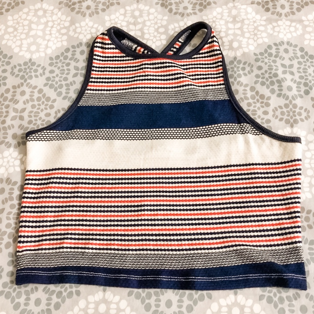 Red White & Blue Color Block Striped Tank - Small